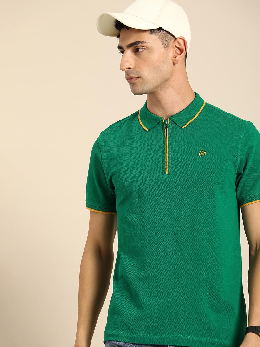 

Being Human Pure Cotton Polo Collar Casual T-shirt, Green