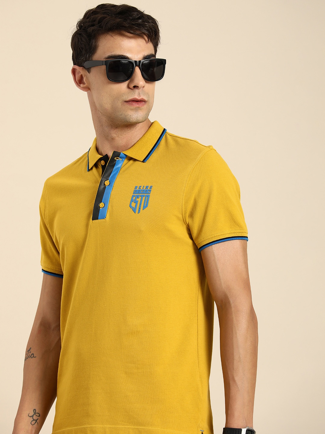 

Being Human Pure Cotton Polo Collar Casual T-shirt, Lime green