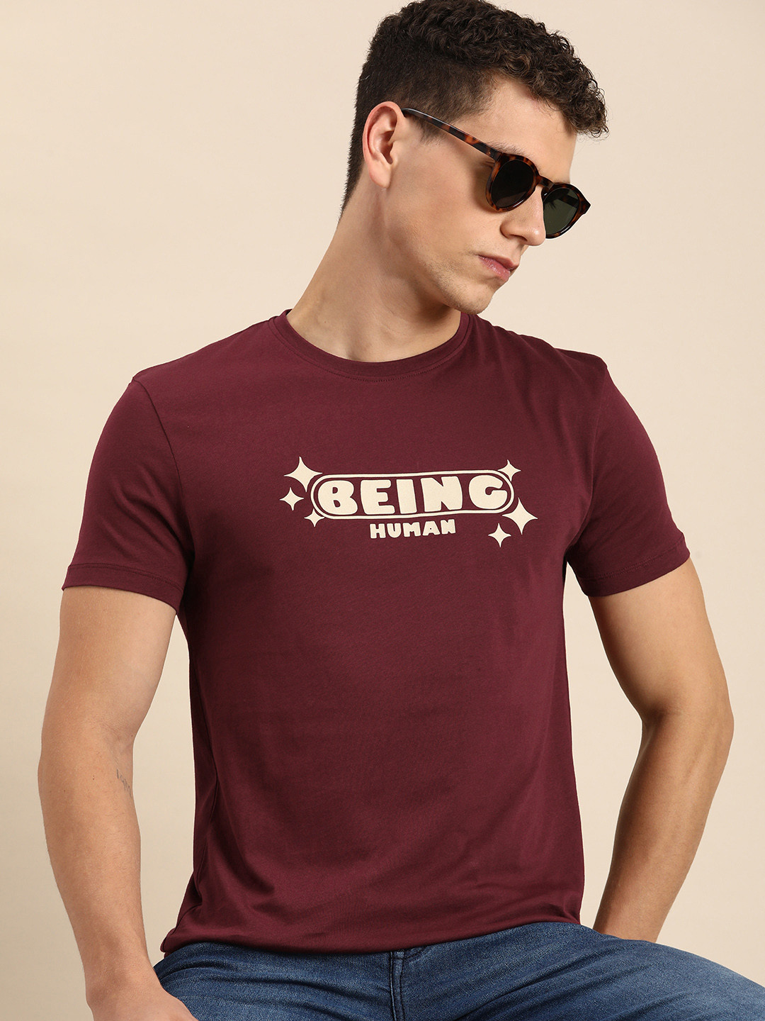 

Being Human Pure Cotton Brand Logo Printed Casual T-shirt, Maroon
