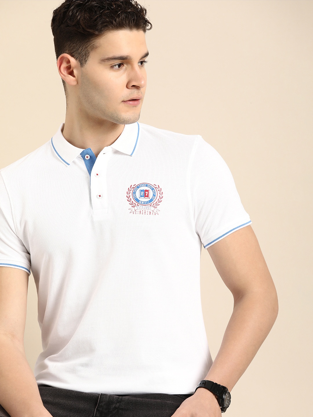 

Being Human Brand Logo Printed Polo Collar Pure Cotton T-shirt, White