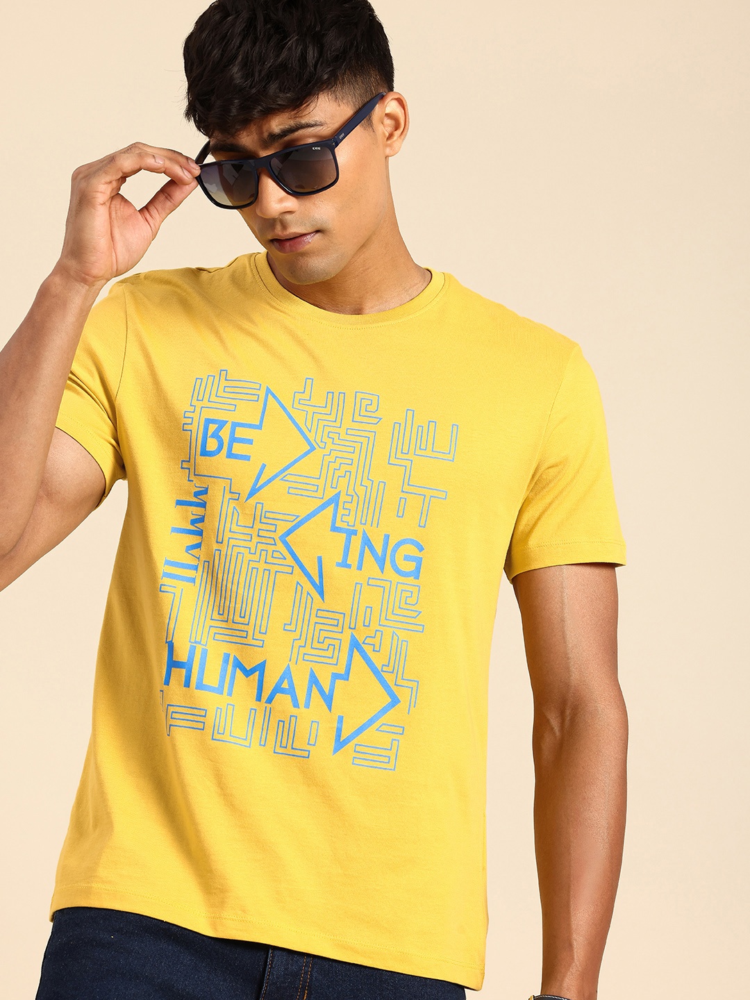 

Being Human Brand Logo Printed Pure Cotton T-shirt, Mustard