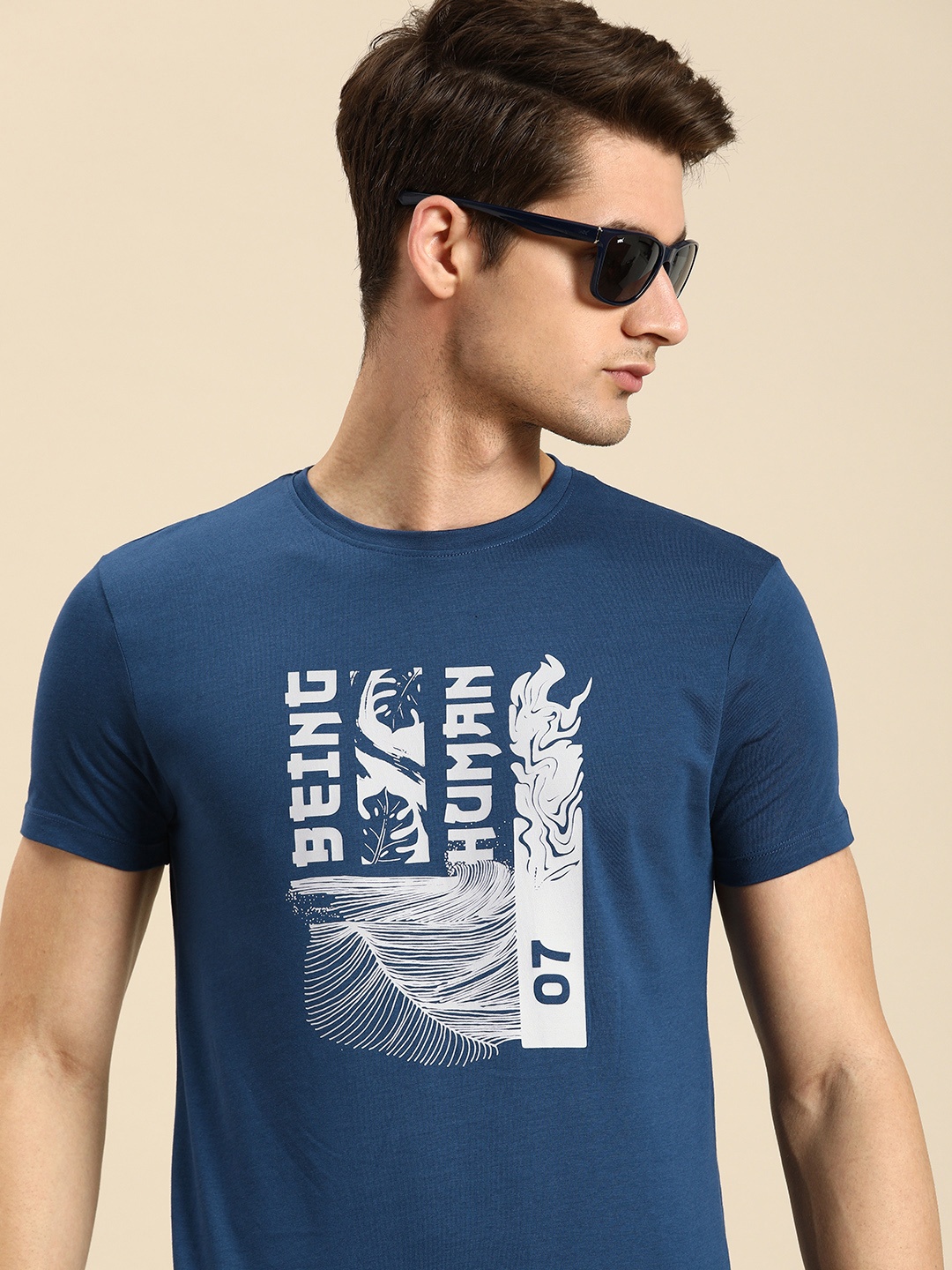 

Being Human Brand Logo Printed Pure Cotton T-shirt, Navy blue