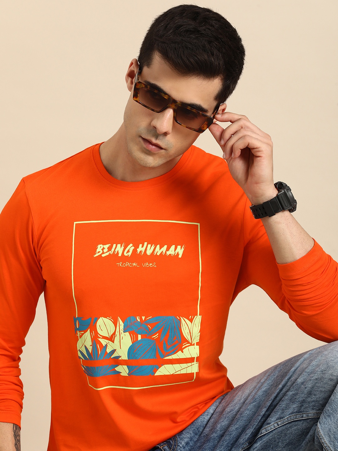 

Being Human Printed Pure Cotton T-shirt, Orange