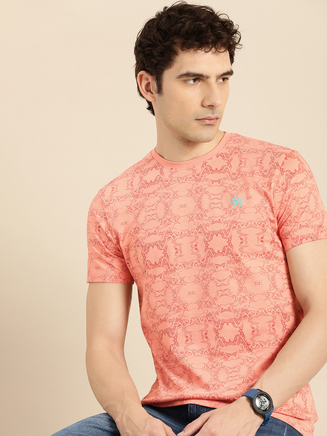 

Being Human Printed Pure Cotton T-shirt, Peach