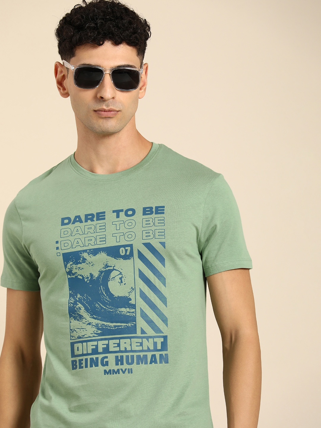 

Being Human Men Typography & Brand Logo Print Pure Cotton T-shirt, Green