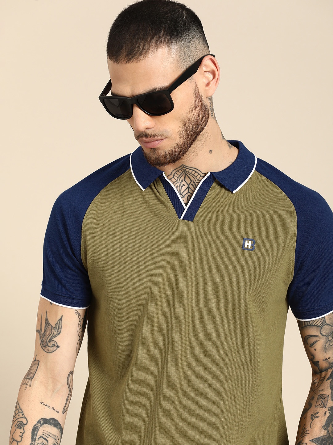 

Being Human Polo Collar Pure Cotton T-shirt, Olive