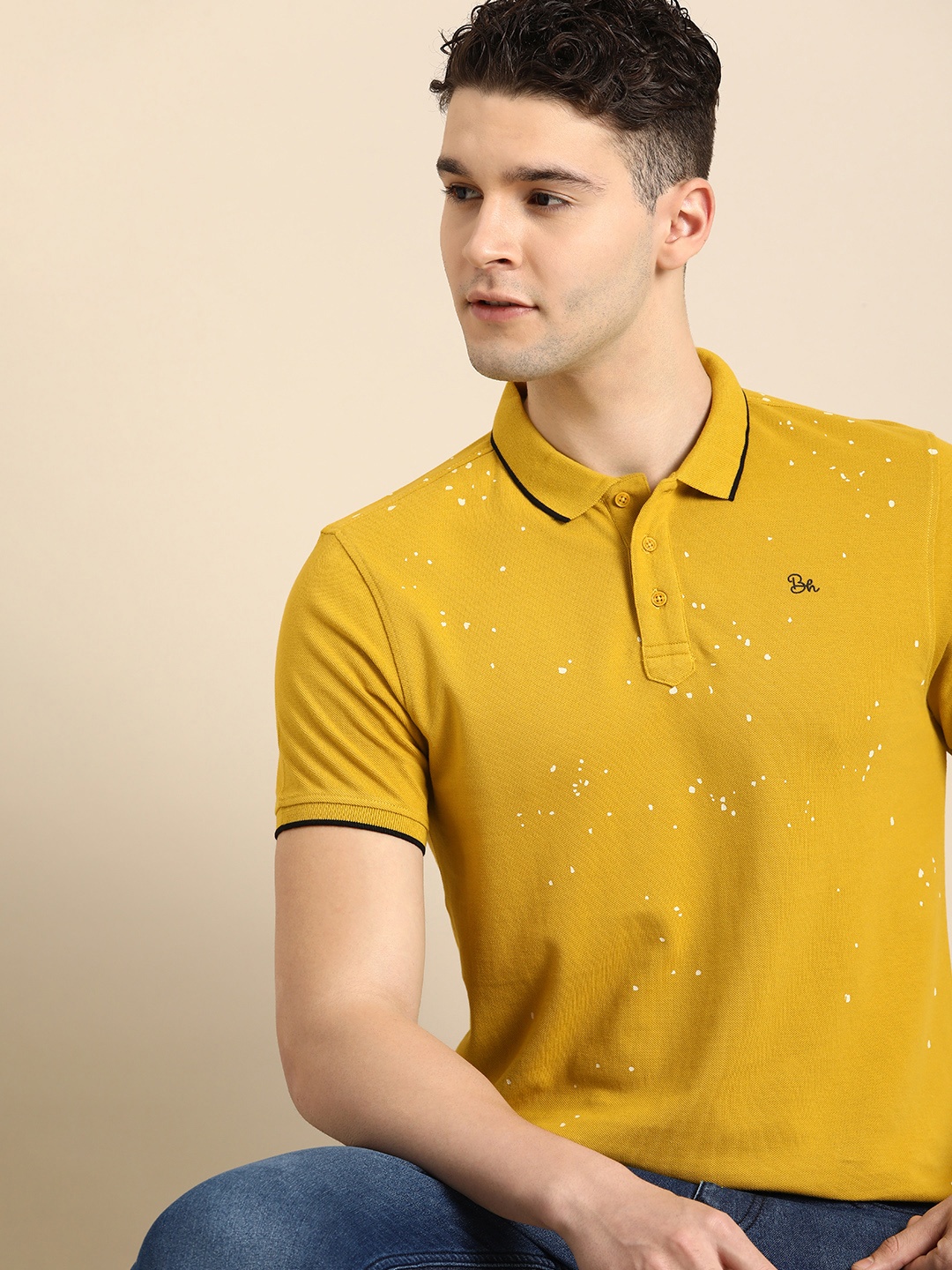 

Being Human Printed Polo Collar Pure Cotton T-shirt, Mustard