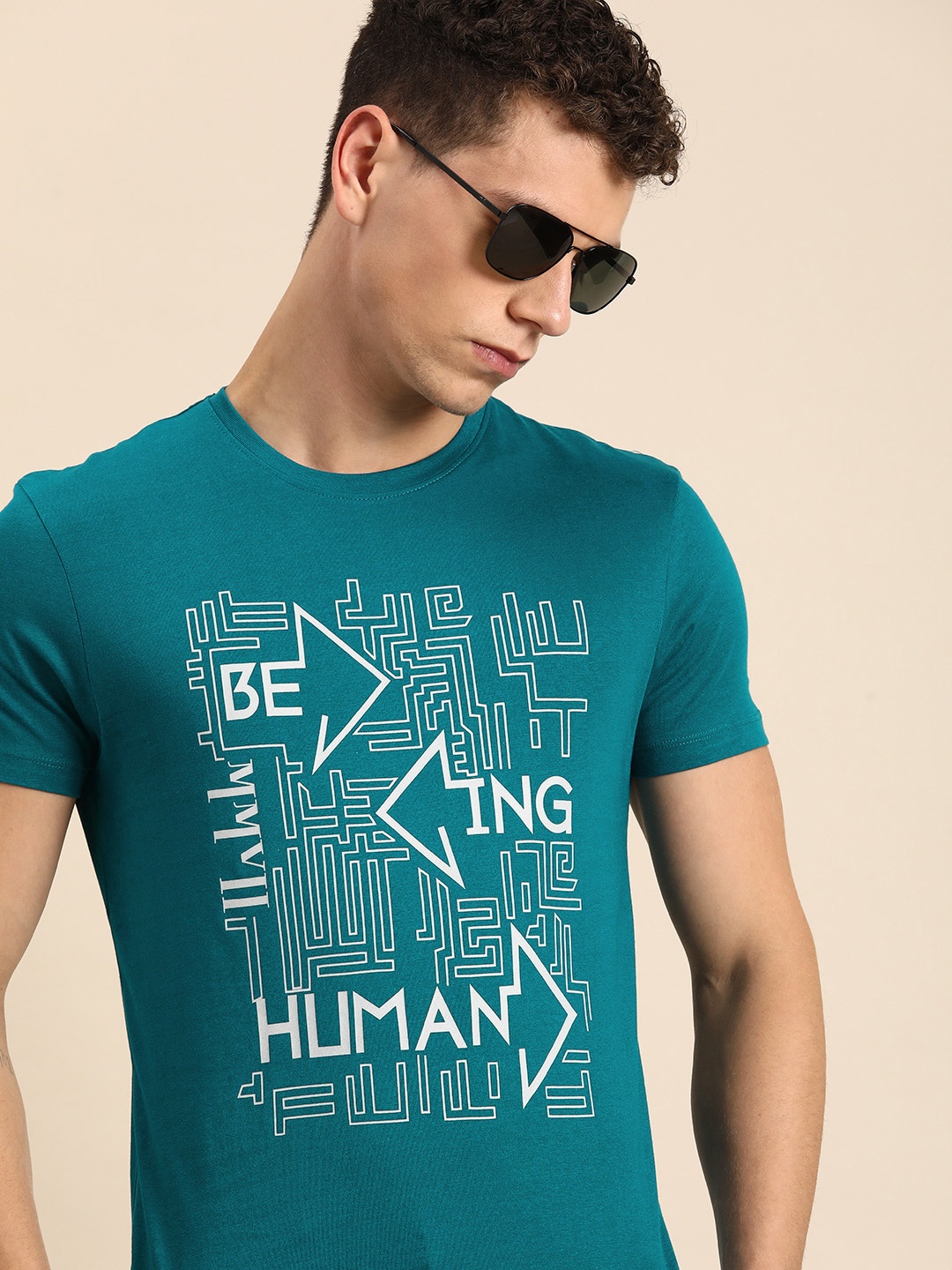 

Being Human Pure Cotton Brand Logo Printed Casual T-shirt, Teal