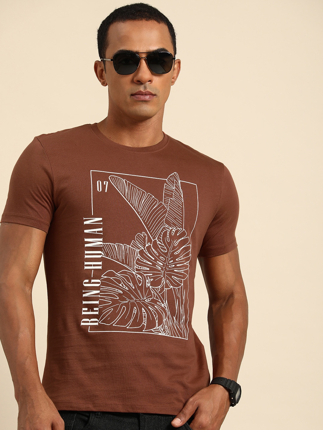 

Being Human Graphic Printed Pure Cotton Casual T-shirt, Brown