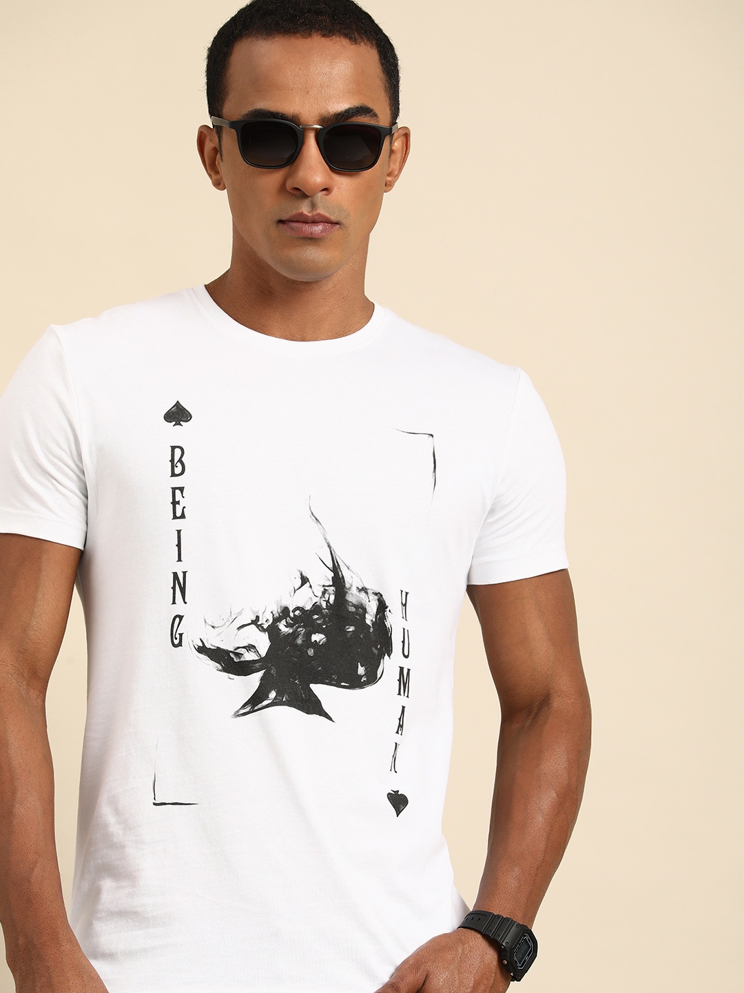 

Being Human Pure Cotton Graphic Printed Casual T-shirt, White