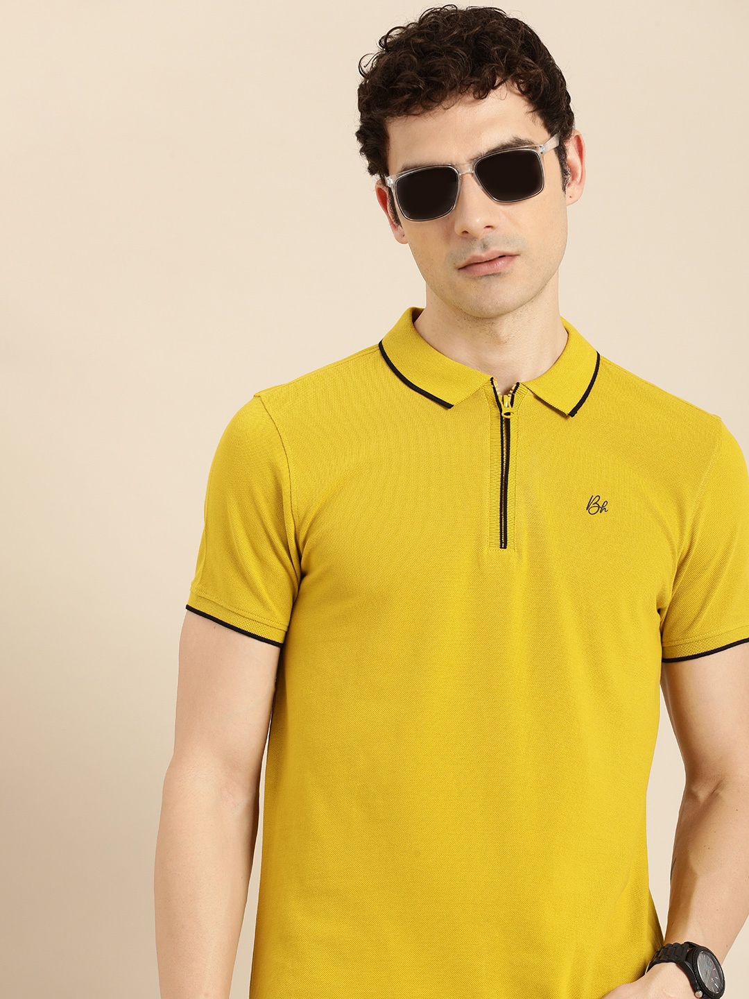 

Being Human Polo Collar Pure Cotton T-shirt, Mustard