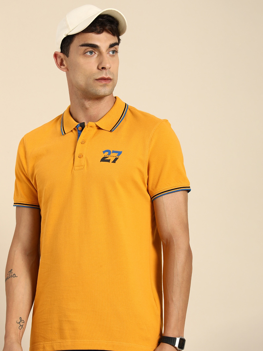 

Being Human Pure Cotton Polo Collar Casual T-shirt, Mustard