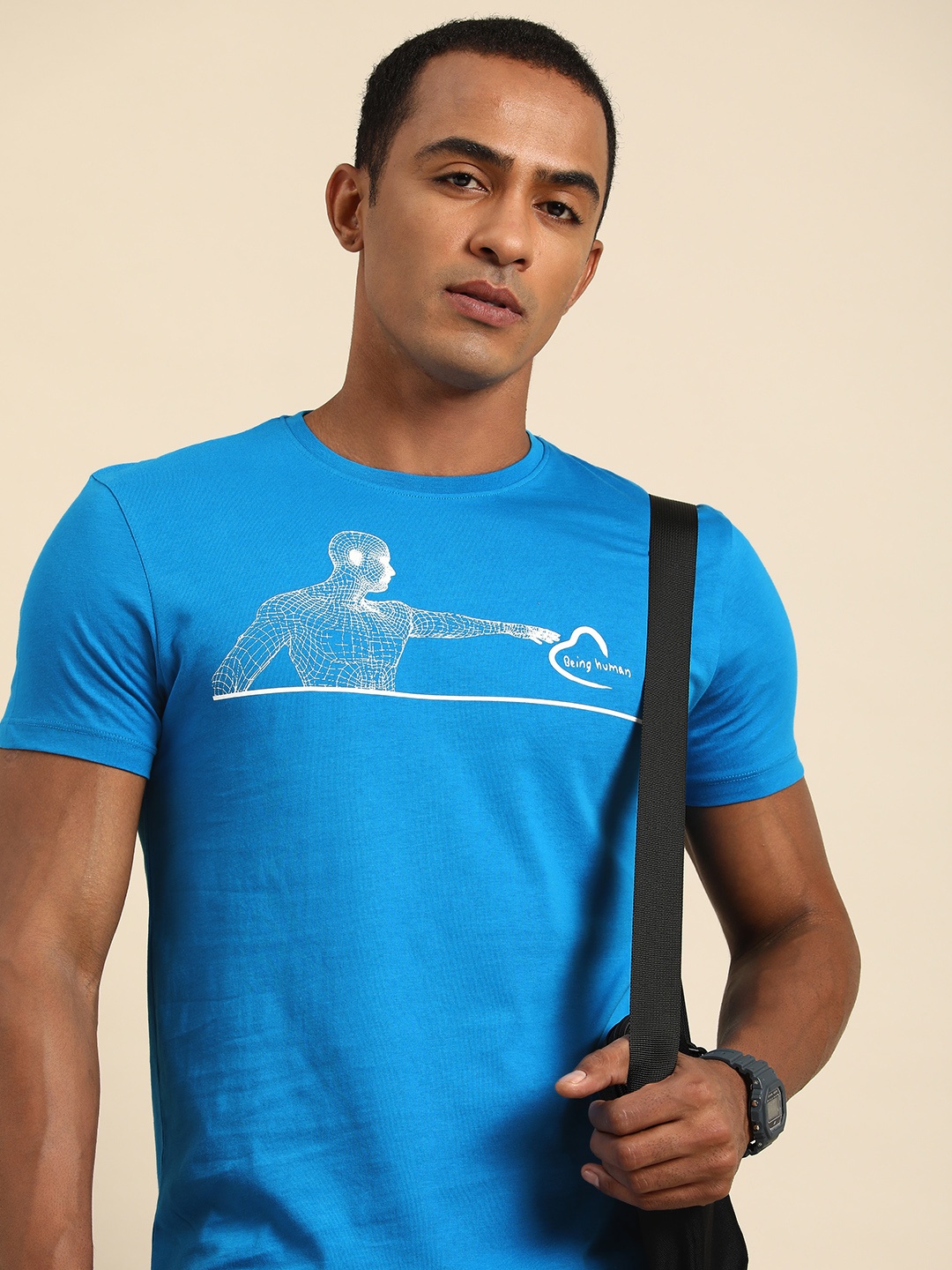 

Being Human Round Neck Printed Pure Cotton T-shirt, Blue