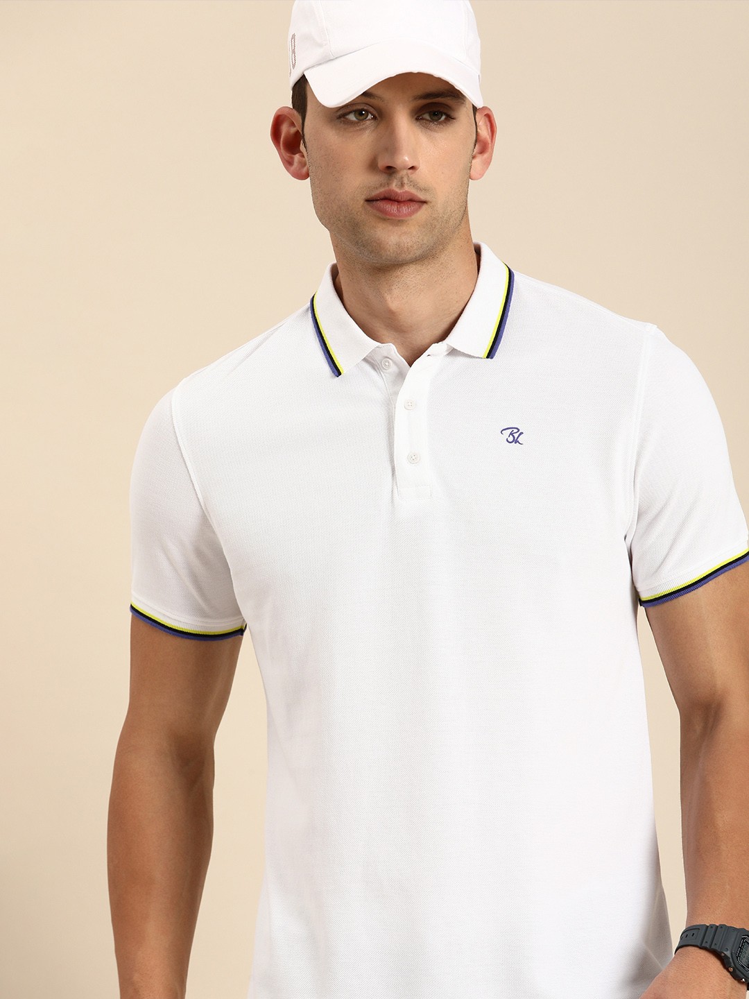 

Being Human Pure Cotton Solid Polo Collar Casual T-shirt, White