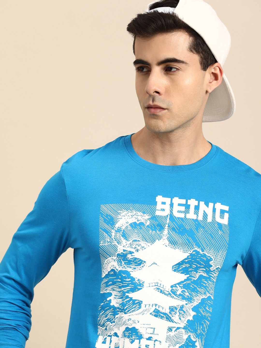 

Being Human Men Brand Logo Printed Pure Cotton T-shirt, Blue