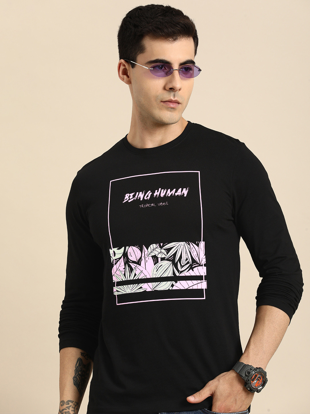 

Being Human Printed Pure Cotton T-shirt, Black