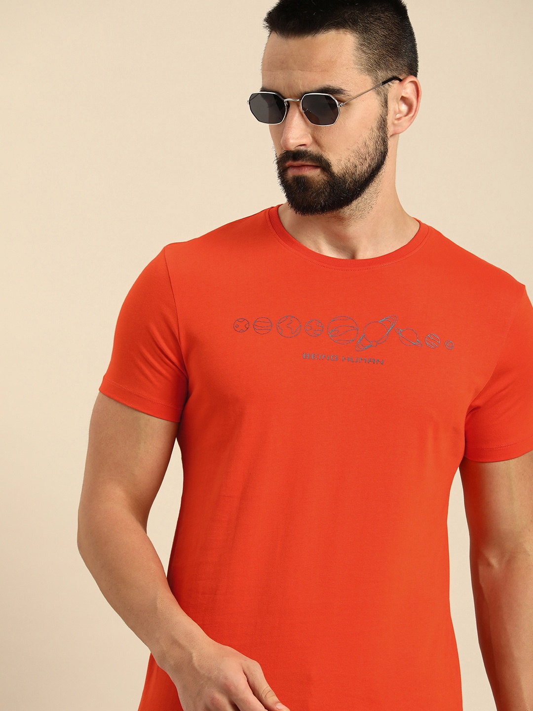 

Being Human Pure Cotton Conversational Printed Casual T-shirt, Orange