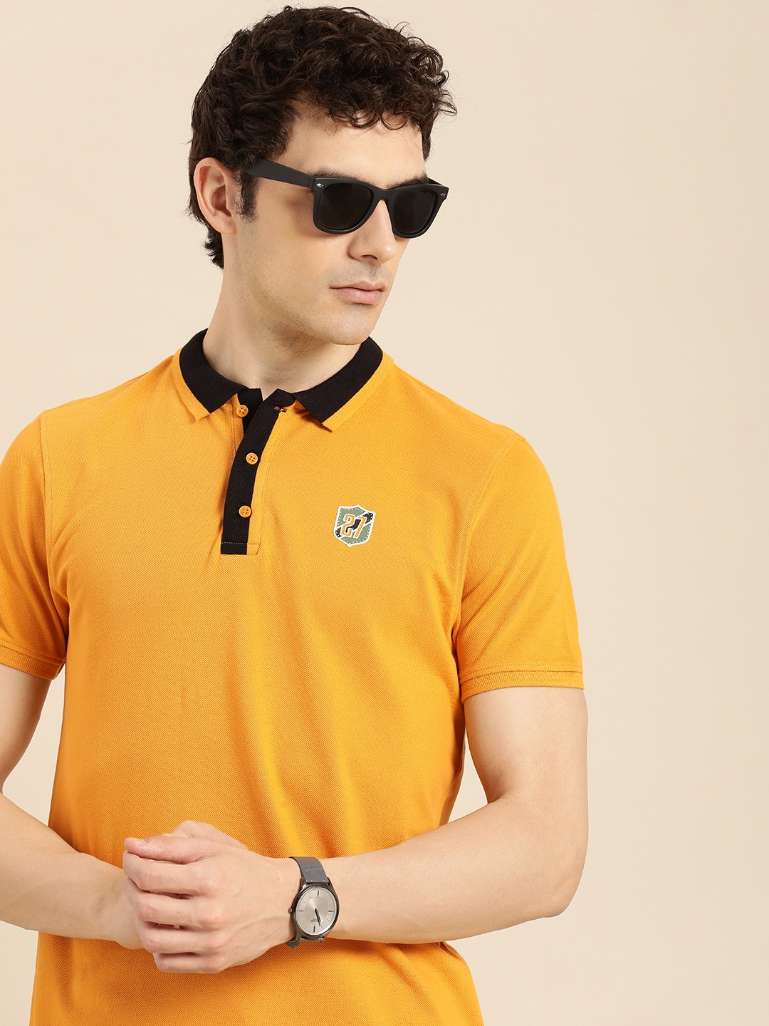 

Being Human Polo Collar Pure Cotton T-shirt, Mustard