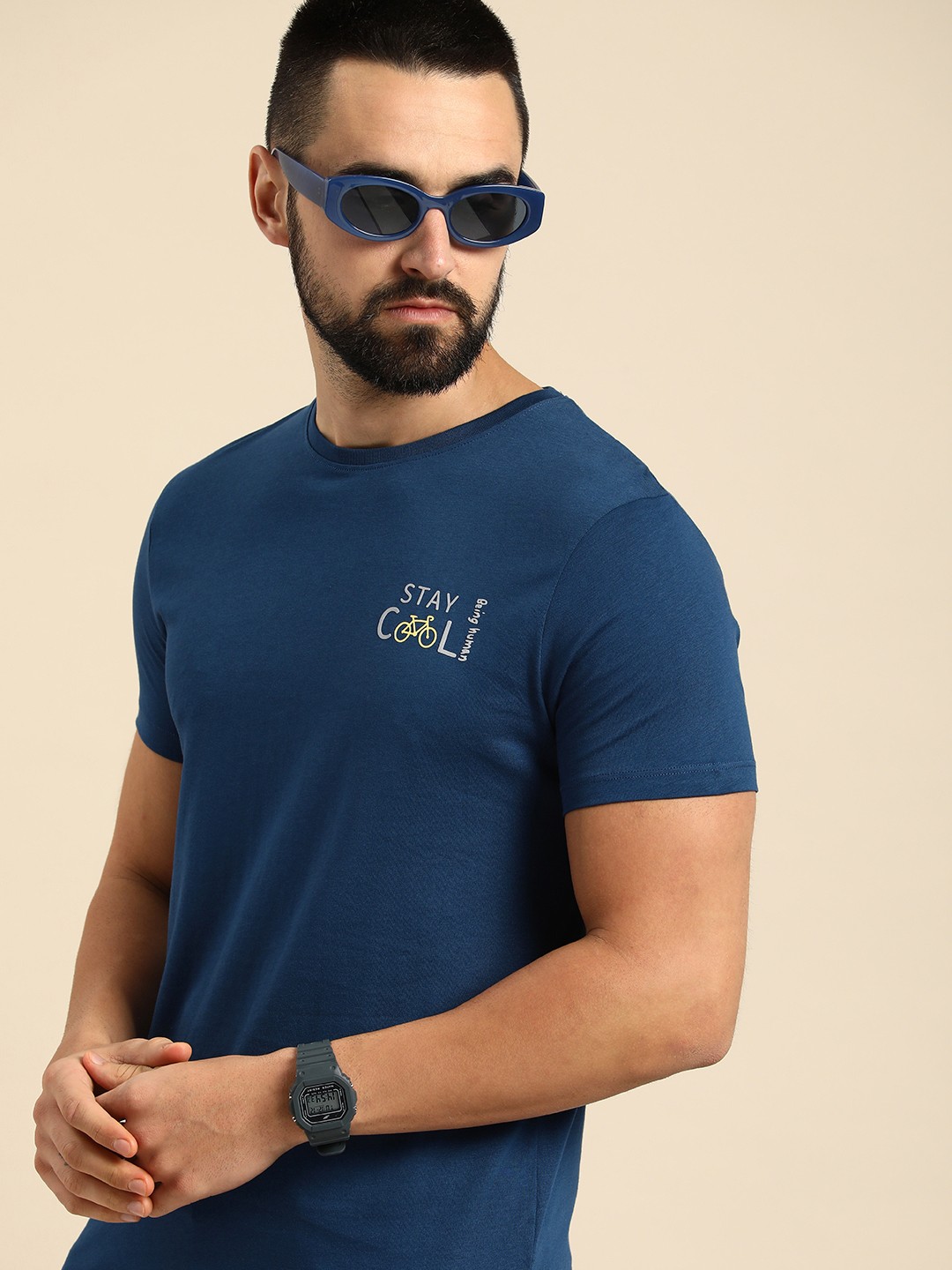 

Being Human Pure Cotton Typography Printed Casual T-shirt, Navy blue
