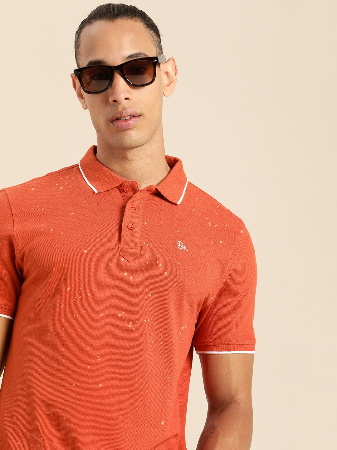 

Being Human Printed Polo Collar Pure Cotton T-shirt, Rust