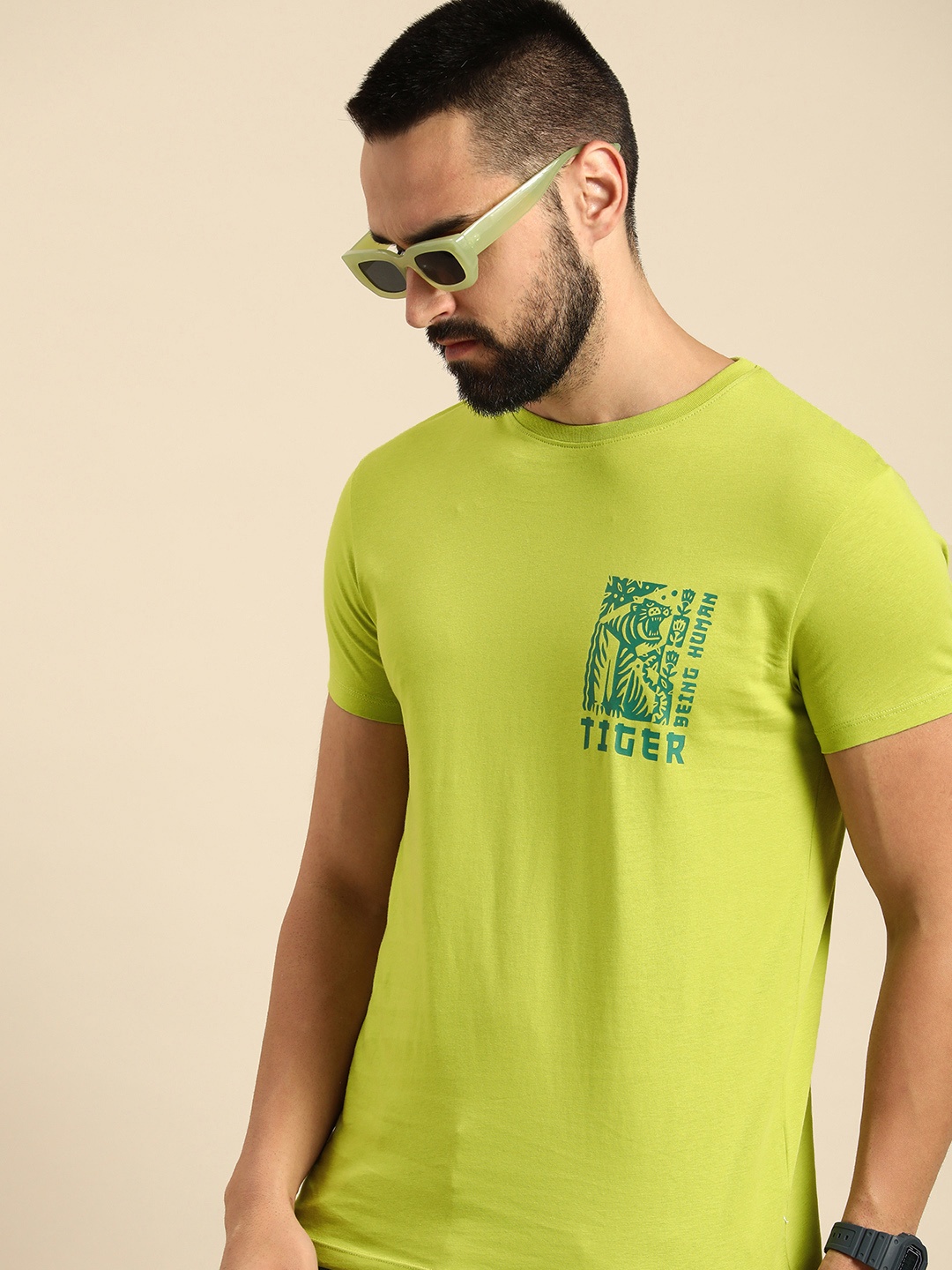 

Being Human Pure Cotton Graphic Printed Casual T-shirt, Green