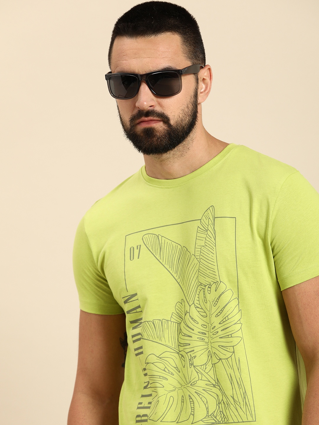 

Being Human Graphic Printed Pure Cotton T-shirt, Green