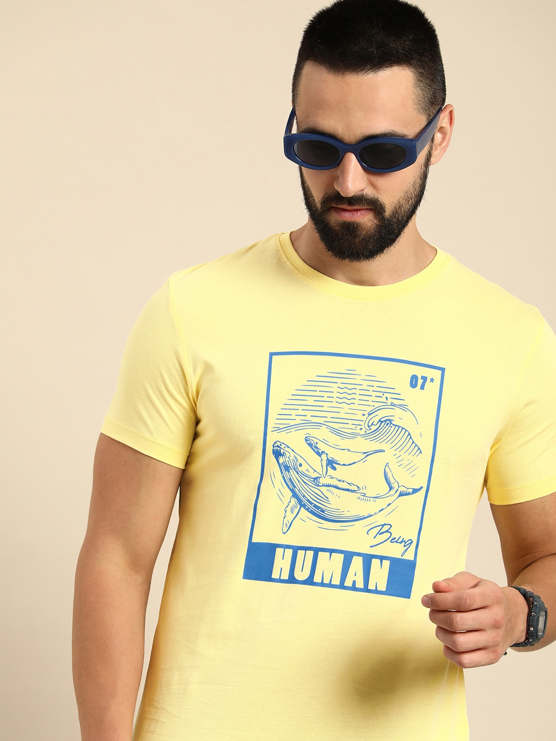 

Being Human Pure Cotton Graphic Printed Casual T-shirt, Yellow