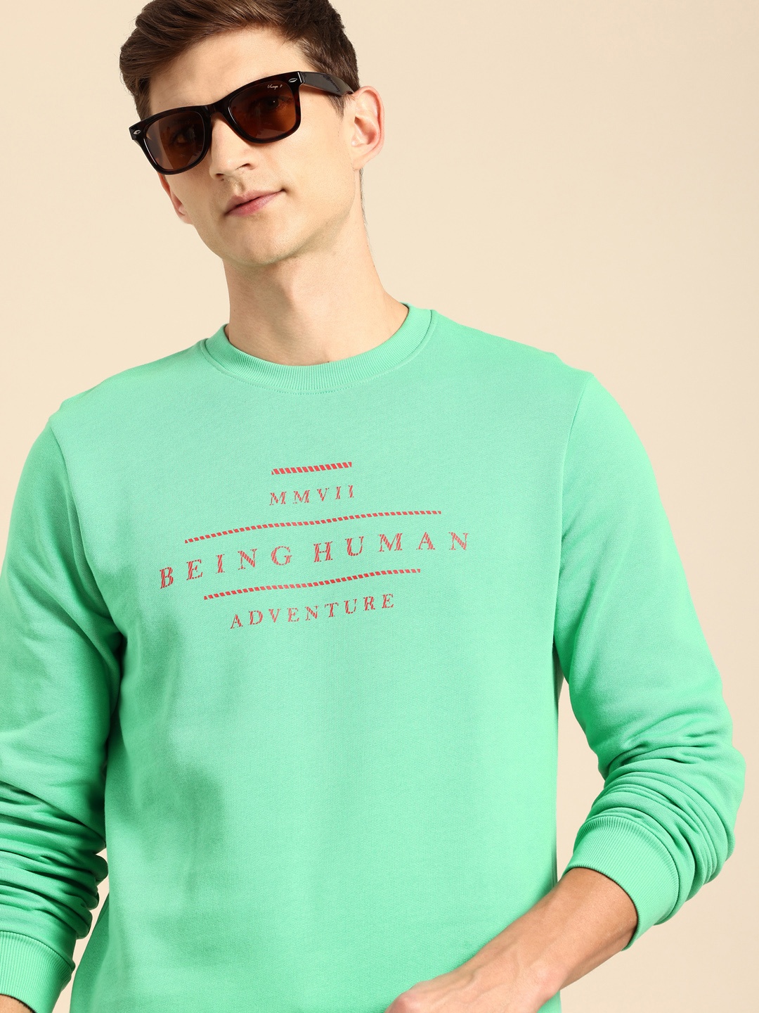 

Being Human Brand Logo Printed Pure Cotton Sweatshirt, Green