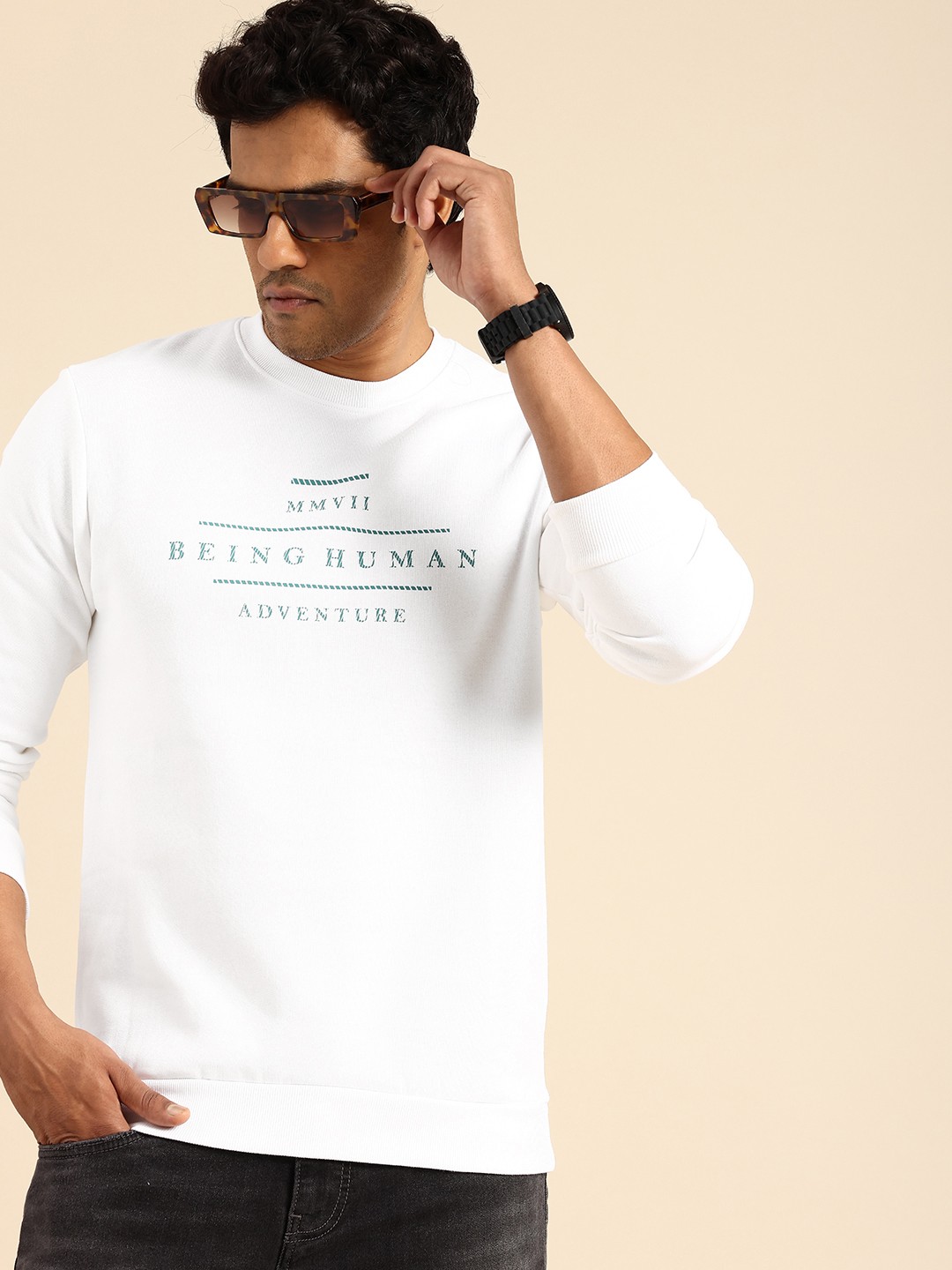 

Being Human Pure Cotton Printed Sweatshirt, White