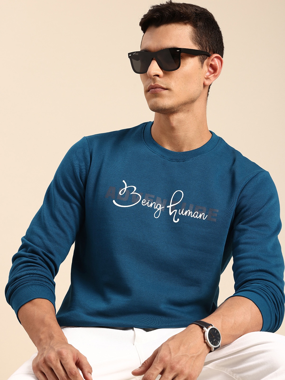 

Being Human Brand Logo Printed Pure Cotton Sweatshirt, Teal