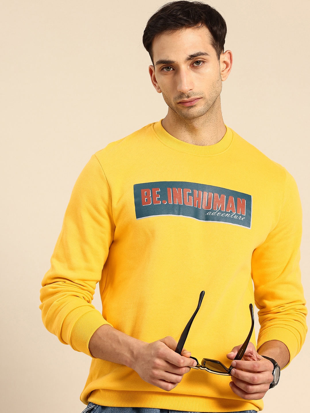 

Being Human Brand Logo Printed Pure Cotton Sweatshirt, Yellow