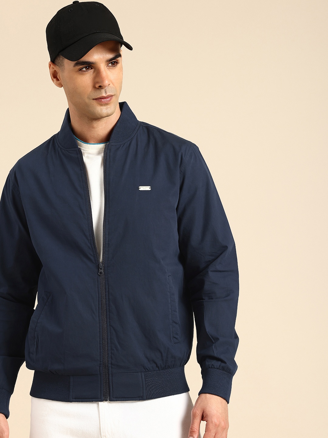 

Being Human Stand Collar Bomber Jacket, Navy blue