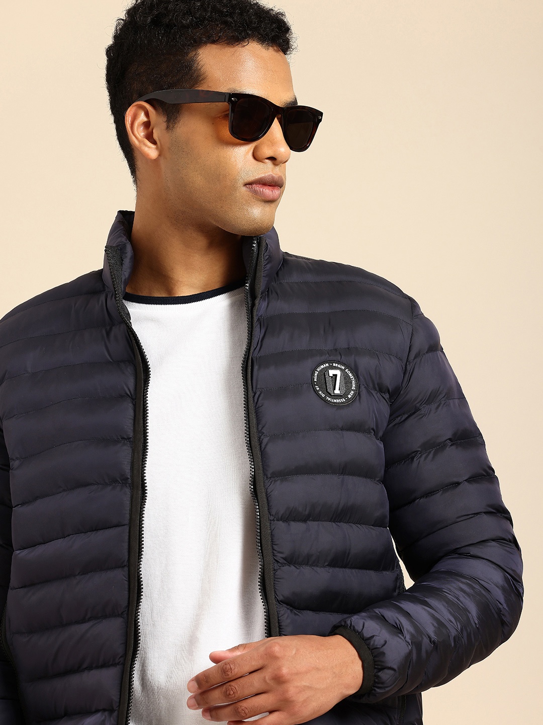 

Being Human Puffer Jacket with Applique, Navy blue