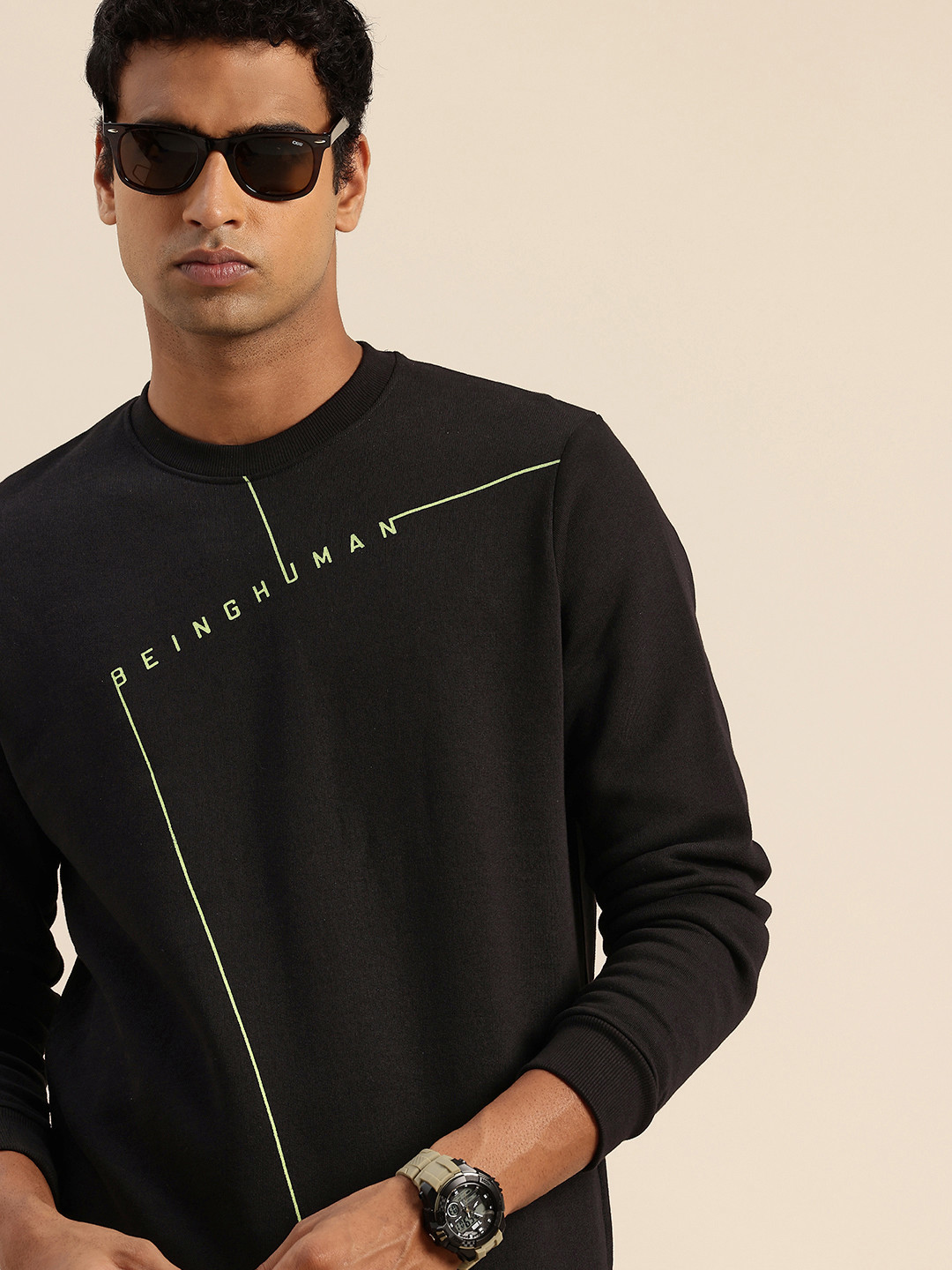 

Being Human Pure Cotton Brand Logo Printed Pullover Sweatshirt, Black