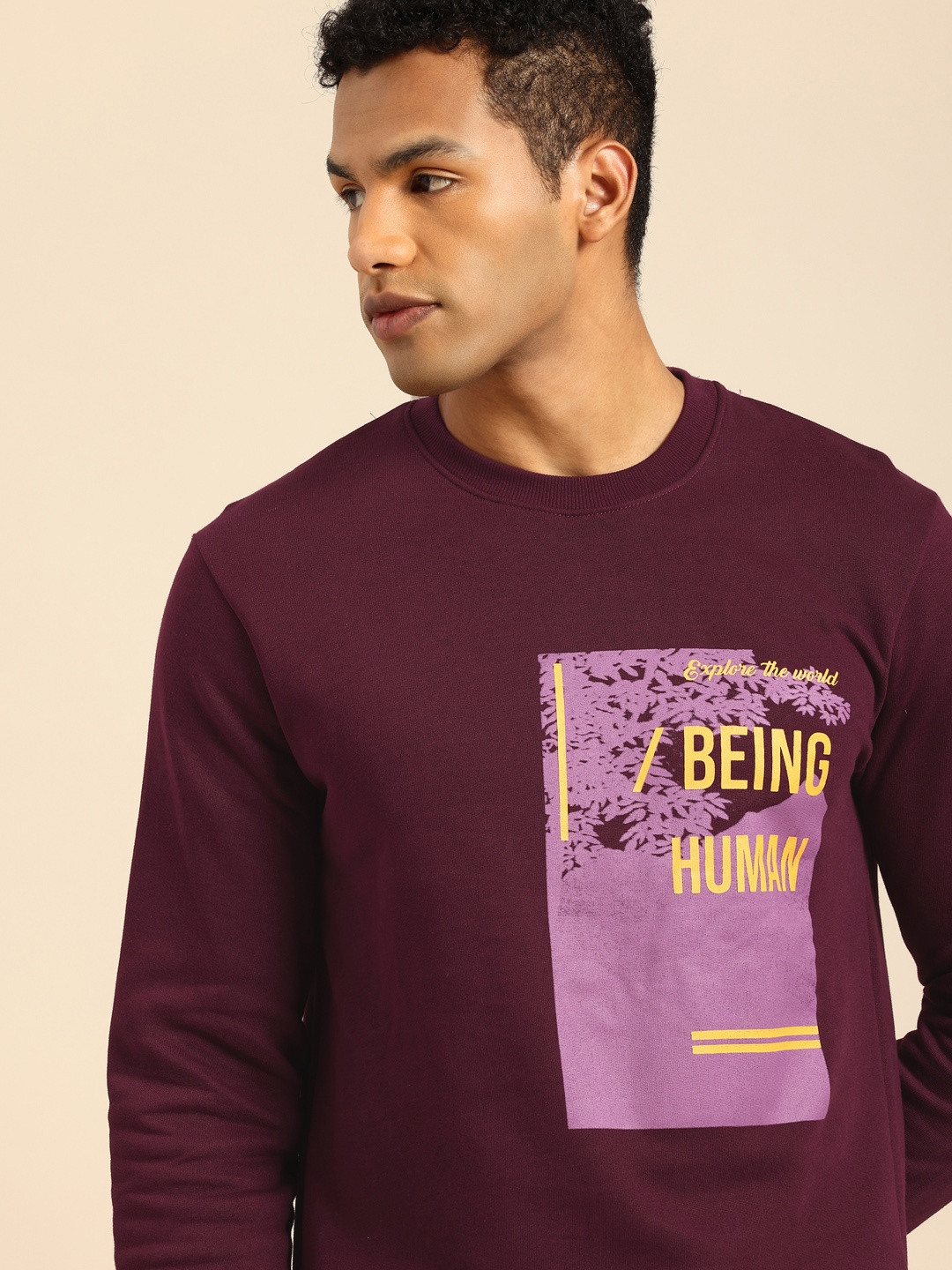 

Being Human Brand Logo Printed Pure Cotton Sweatshirt, Burgundy