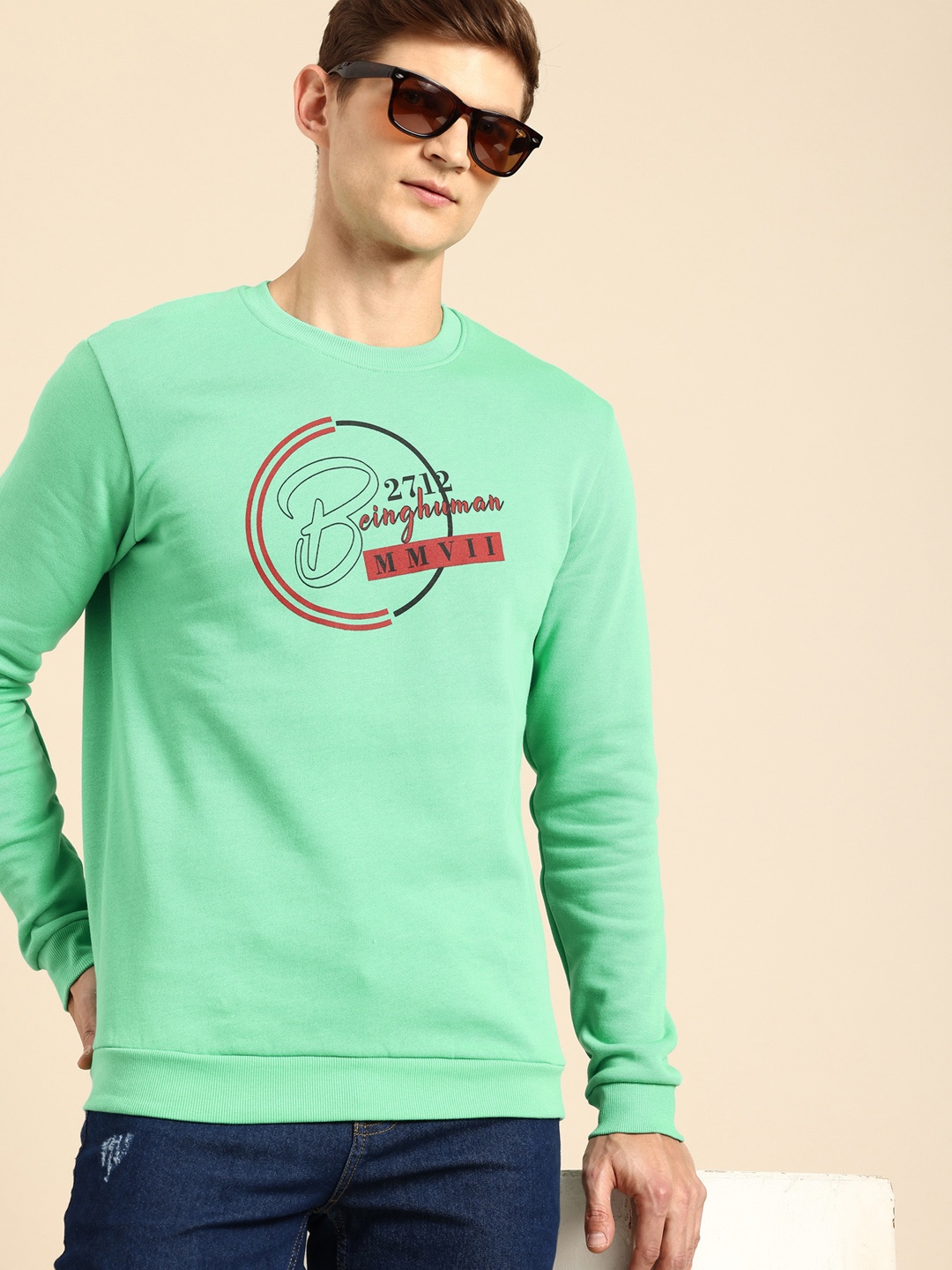 

Being Human Brand Logo Printed Pure Cotton Sweatshirt, Green