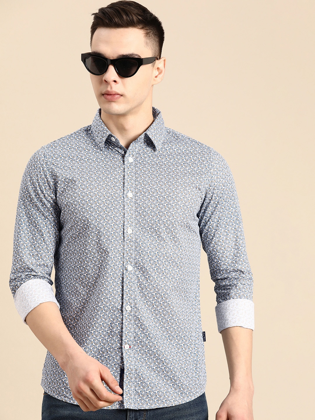 

Being Human Printed Pure Cotton Slim Fit Shirt, Blue