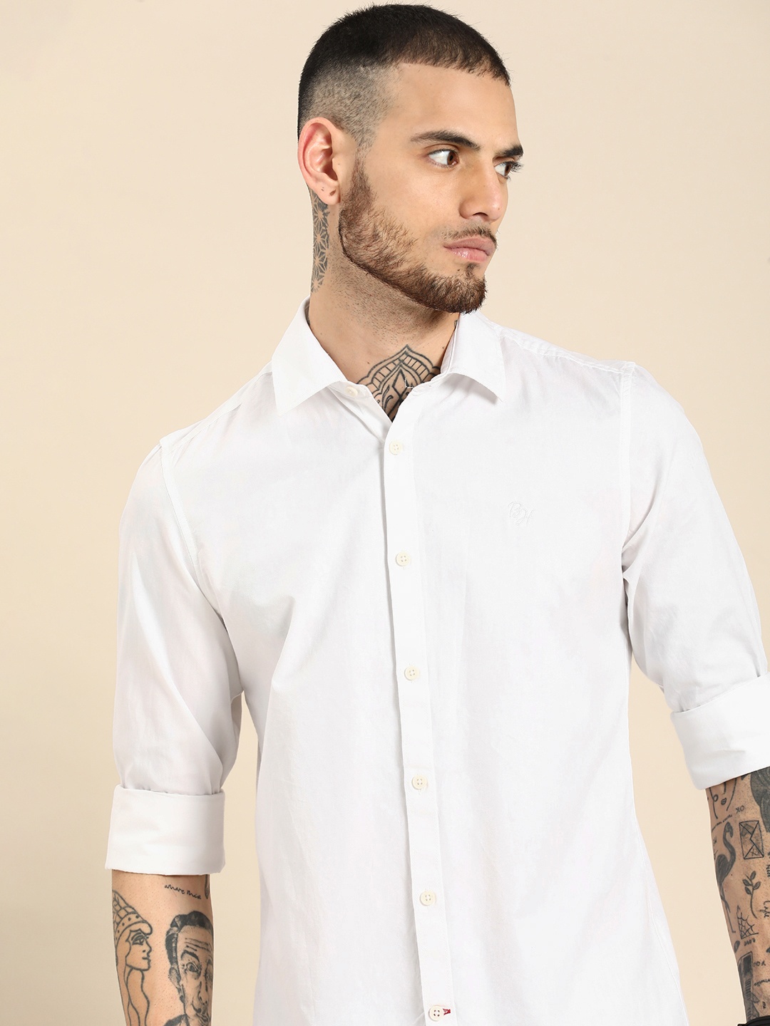 

Being Human Pure Cotton Slim Fit Opaque Casual Shirt, White