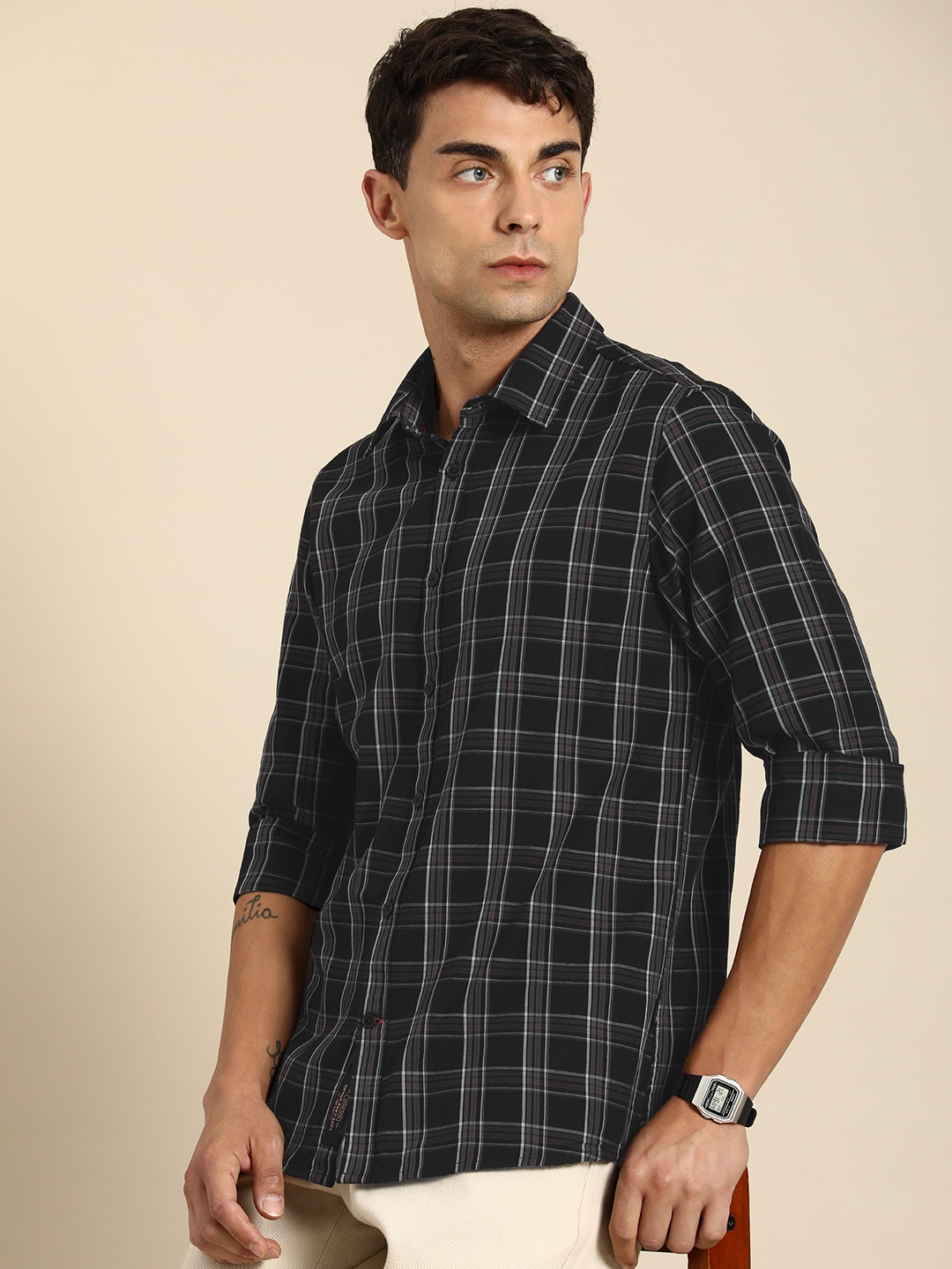 

Being Human Pure Cotton Tartan Checked Casual Shirt, Black