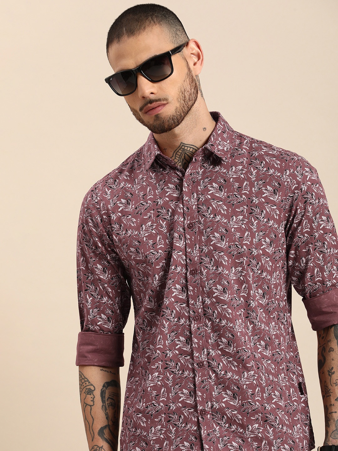 

Being Human Pure Cotton Floral Opaque Printed Casual Shirt, Brown