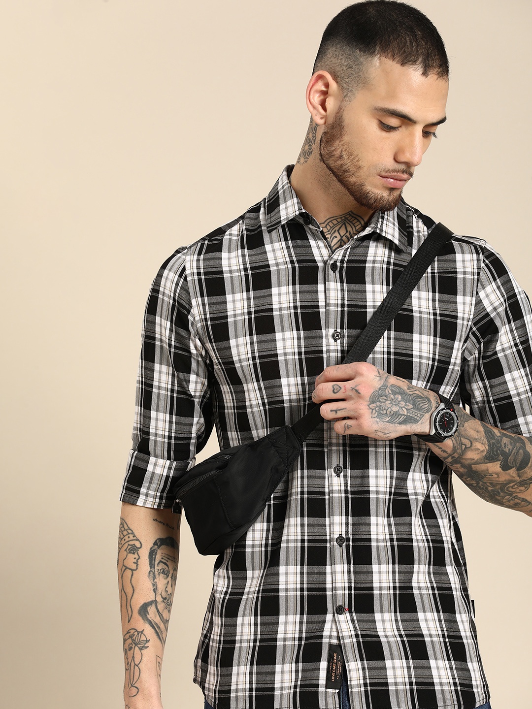 

Being Human Pure Cotton Tartan Checks Opaque Casual Shirt, Black
