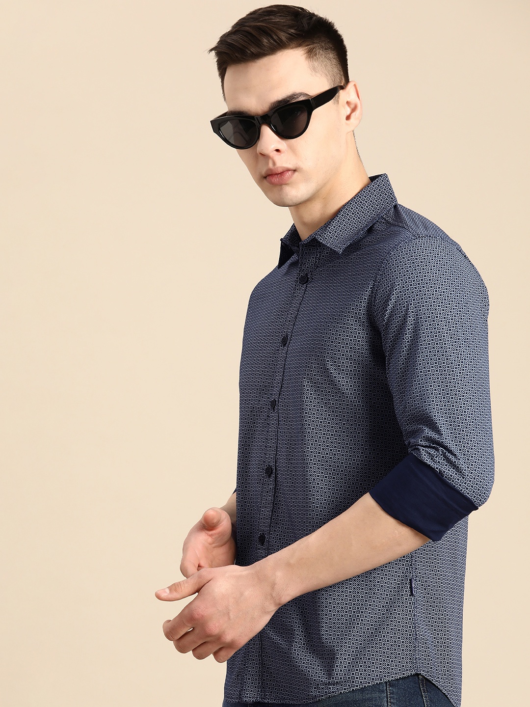 

Being Human Printed Pure Cotton Slim Fit Shirt, Navy blue