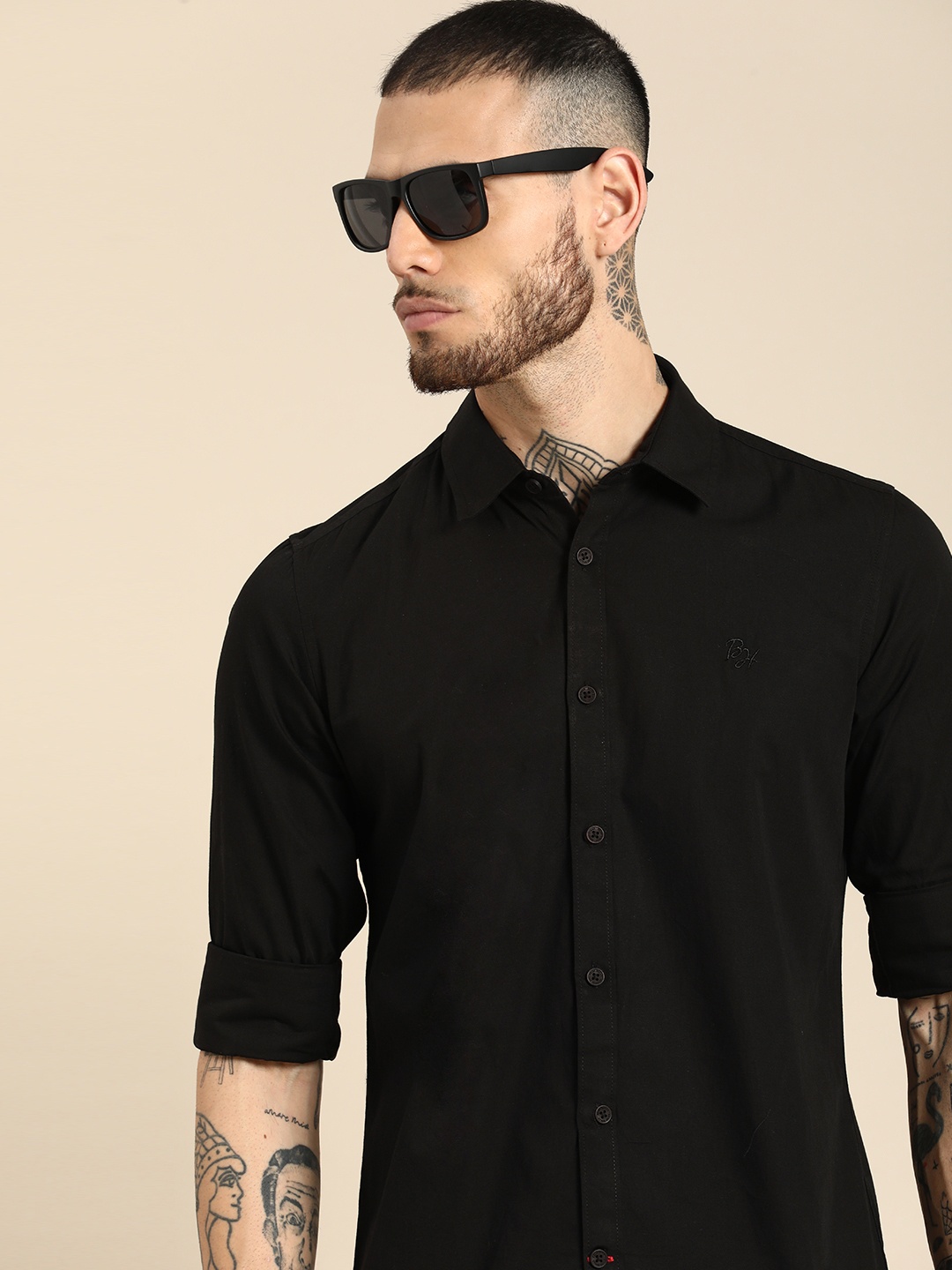 

Being Human Pure Cotton Slim Fit Opaque Casual Shirt, Black