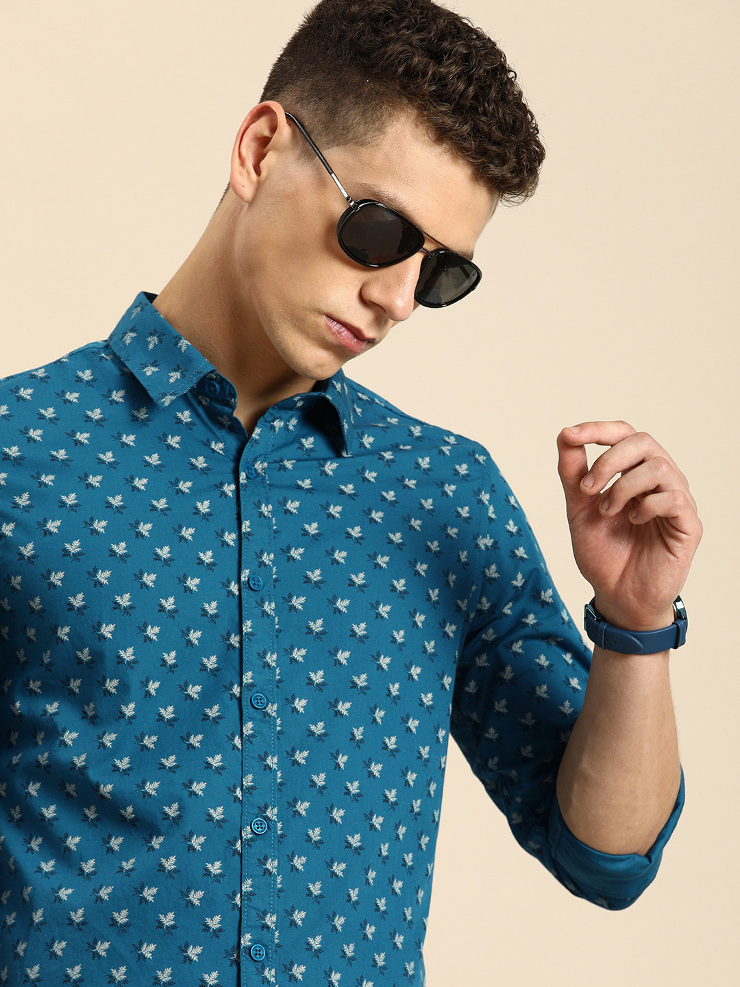 

Being Human Pure Cotton Floral Printed Casual Shirt, Teal