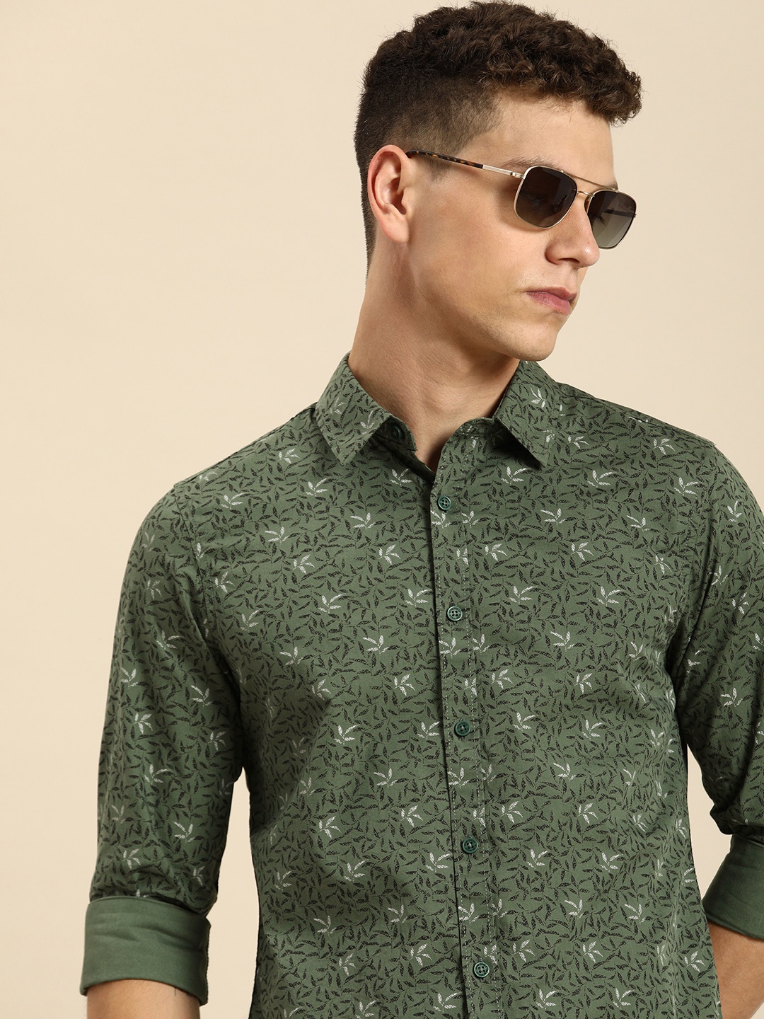 

Being Human Pure Cotton Floral Printed Casual Shirt, Green