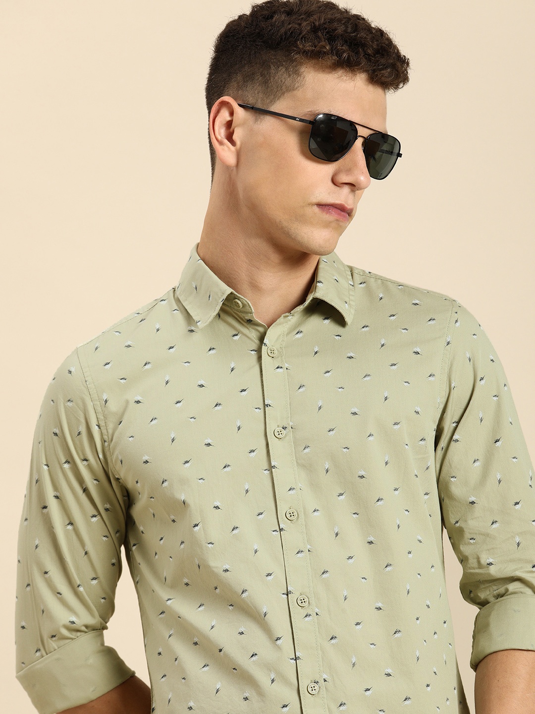 

Being Human Pure Cotton Floral Printed Casual Shirt, Green