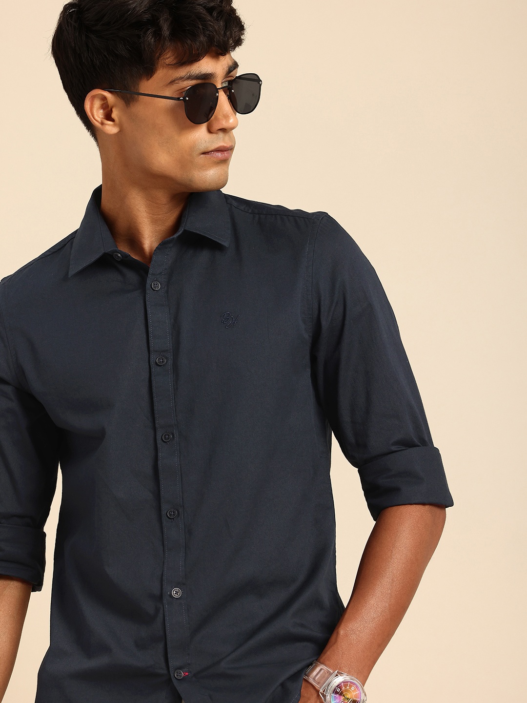 

Being Human Pure Cotton Slim Fit Opaque Casual Shirt, Navy blue