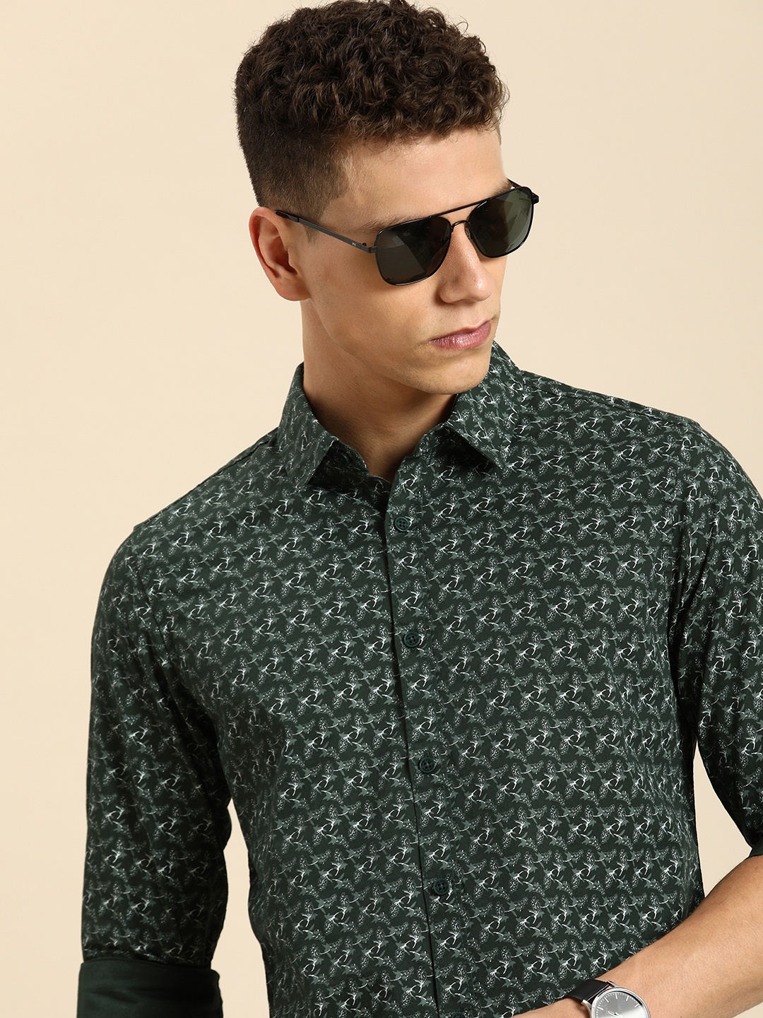 

Being Human Pure Cotton Floral Printed Casual Shirt, Green