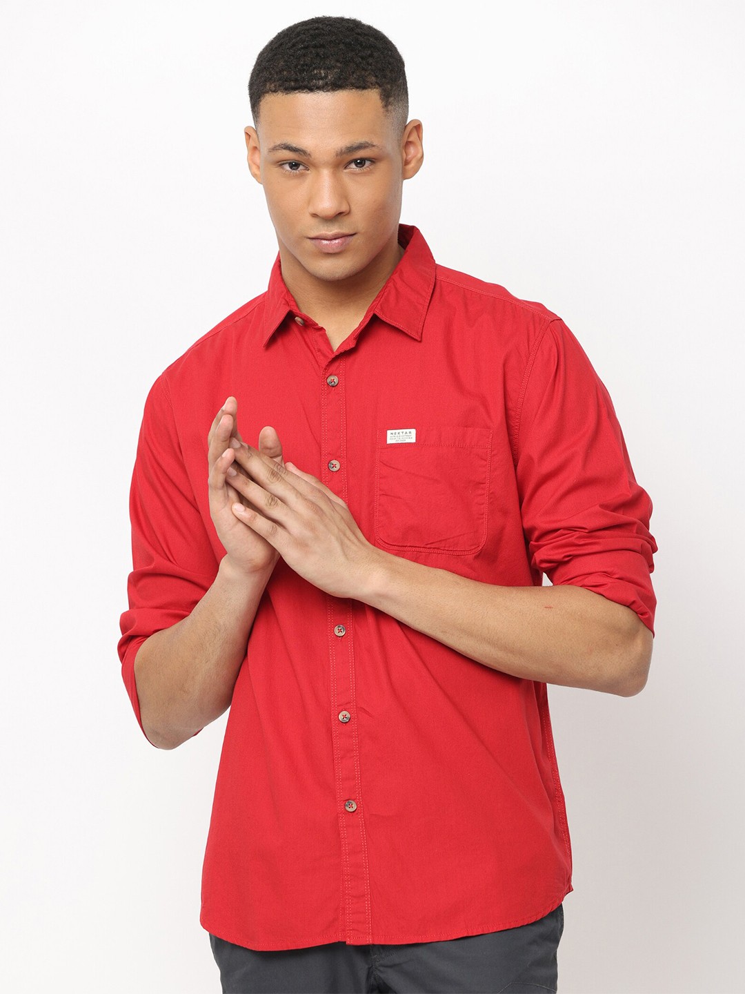 

Nektar Spread Collar Relaxed Cotton Casual Shirt, Red