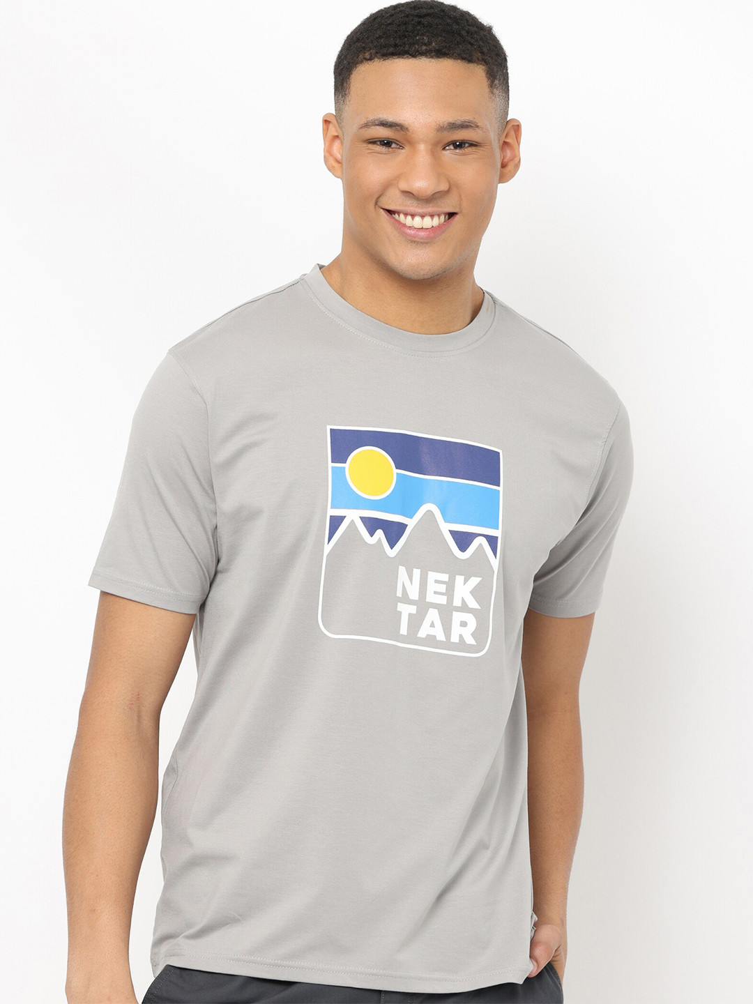 

Nektar Printed Slim Fit Round Neck T-shirt, Grey